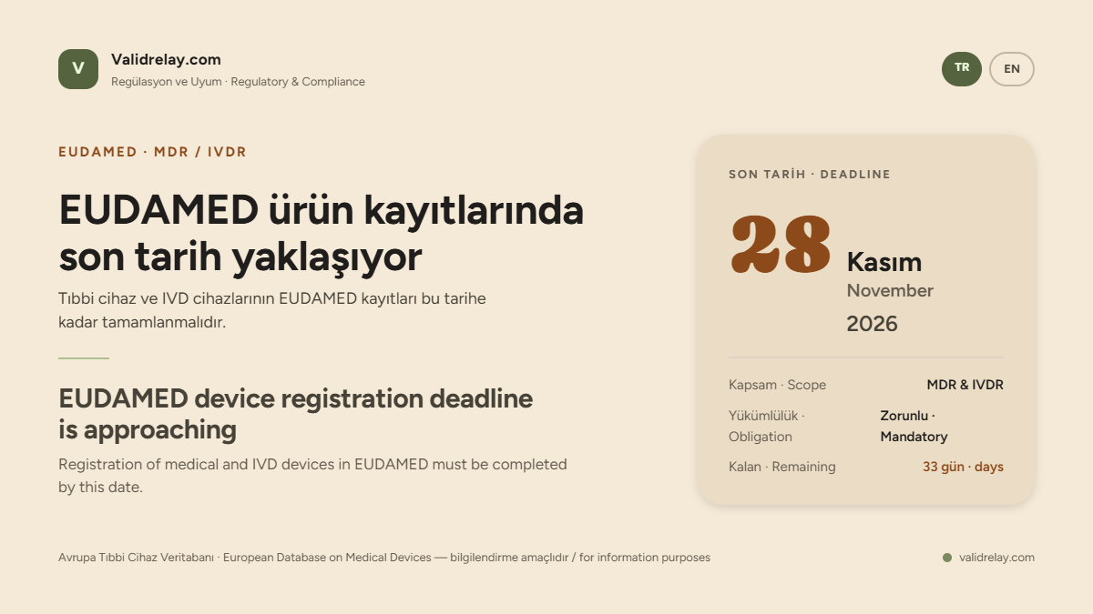 Eudamed son tarih yaklaşıyor